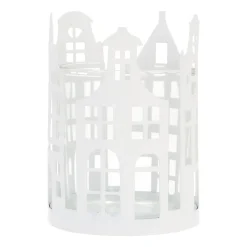 Wit Theelichthouder Met Grachtenpandjes