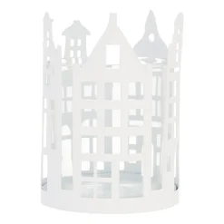 Wit Theelichthouder Met Grachtenpandjes