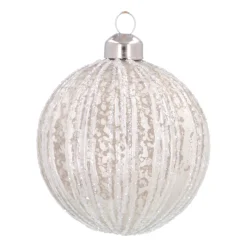 Witte Craquelé Kerstbal Met Glitterstrepen