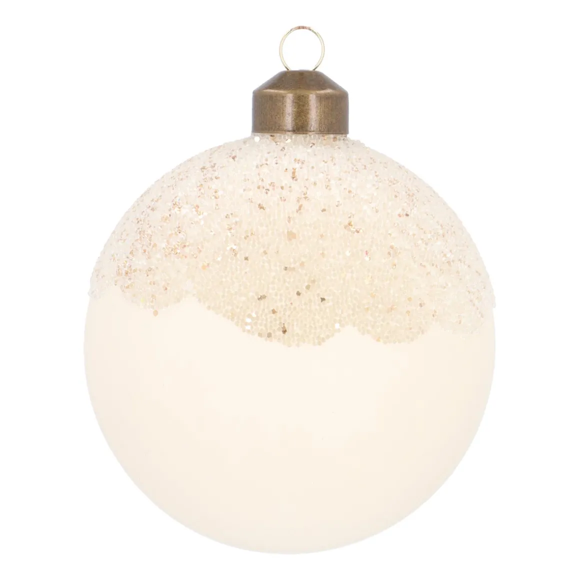 Witte Kerstbal Met Dauwdruppels En Glitters