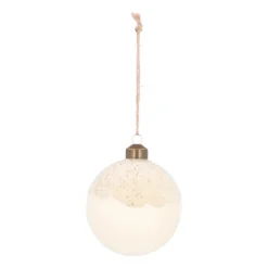 Witte Kerstbal Met Dauwdruppels En Glitters