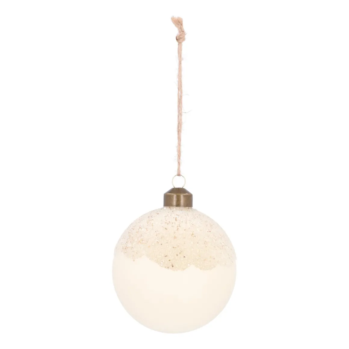 Witte Kerstbal Met Dauwdruppels En Glitters