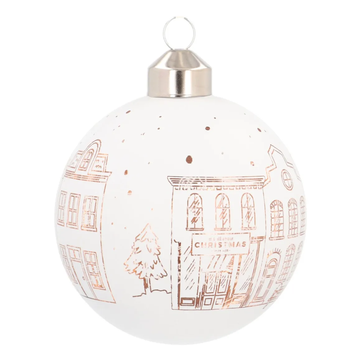 Witte Kerstbal Met Fijn Uitgesneden Huisjes