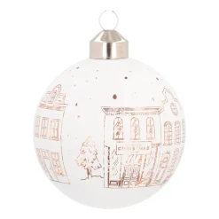 Witte Kerstbal Met Fijn Uitgesneden Huisjes