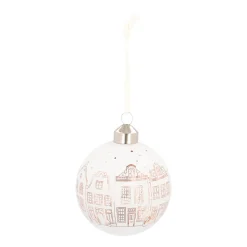 Witte Kerstbal Met Fijn Uitgesneden Huisjes