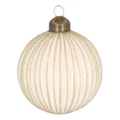 Witte Kerstbal Met Gouden Glitterstrepen