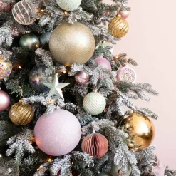 XL Kerstbal | Roze Met Glitter | Kunststof | 15 Cm