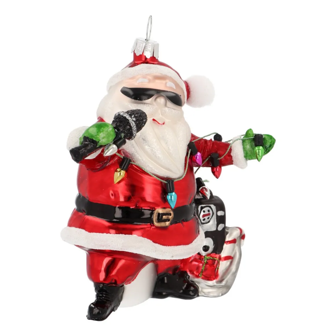 Zingende Kerstman Kersthanger Met Zonnebril En Microfoon