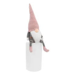 Zittende Gnoom | Grijs & Roze | 45 Cm