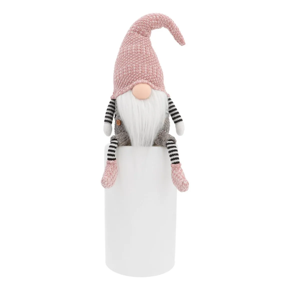 Zittende Gnoom | Grijs & Roze | 45 Cm