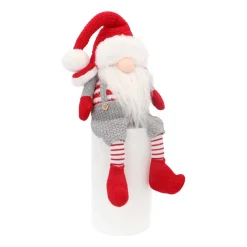 Zittende Gnoom | Rood-Grijs | Stof | 45 Cm