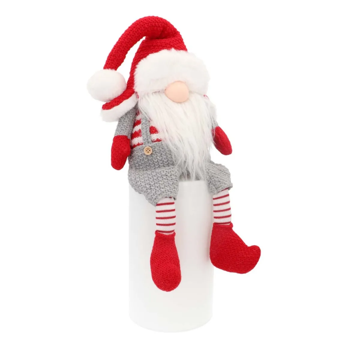 Zittende Gnoom | Rood-Grijs | Stof | 45 Cm