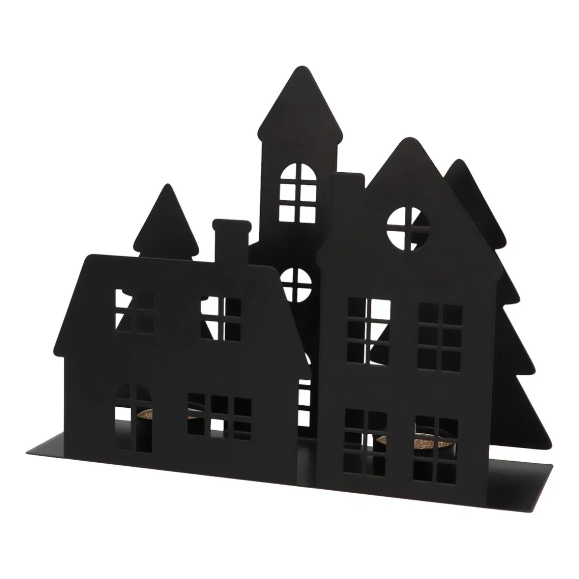 Zwart Straatje Met Huisjes En Kerk Voor Waxinelichtjes