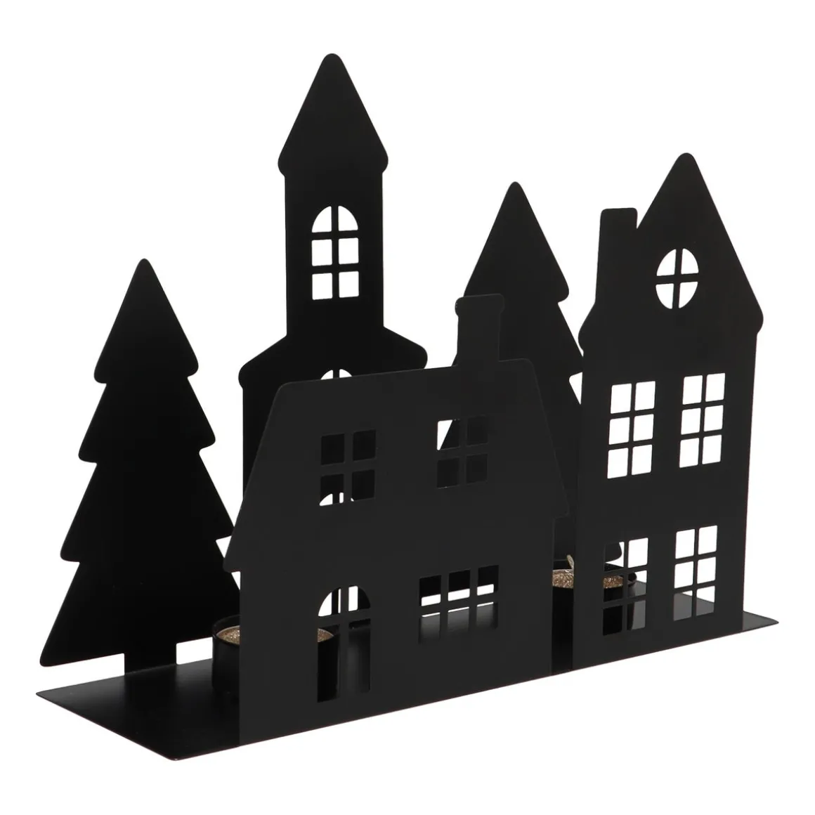 Zwart Straatje Met Huisjes En Kerk Voor Waxinelichtjes