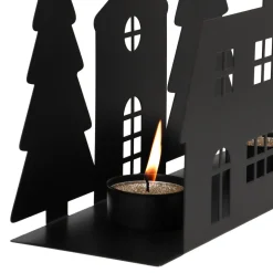 Zwart Straatje Met Huisjes En Kerk Voor Waxinelichtjes