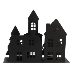 Zwart Straatje Met Huisjes En Kerk Voor Waxinelichtjes