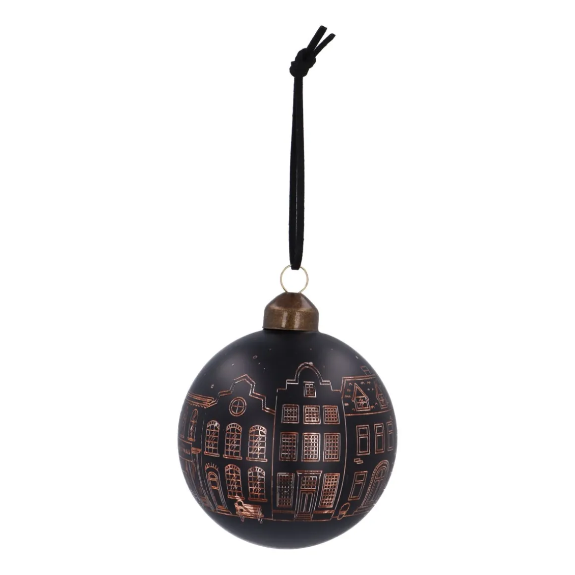 Zwarte Kerstbal Met Uitgesneden Huisjes