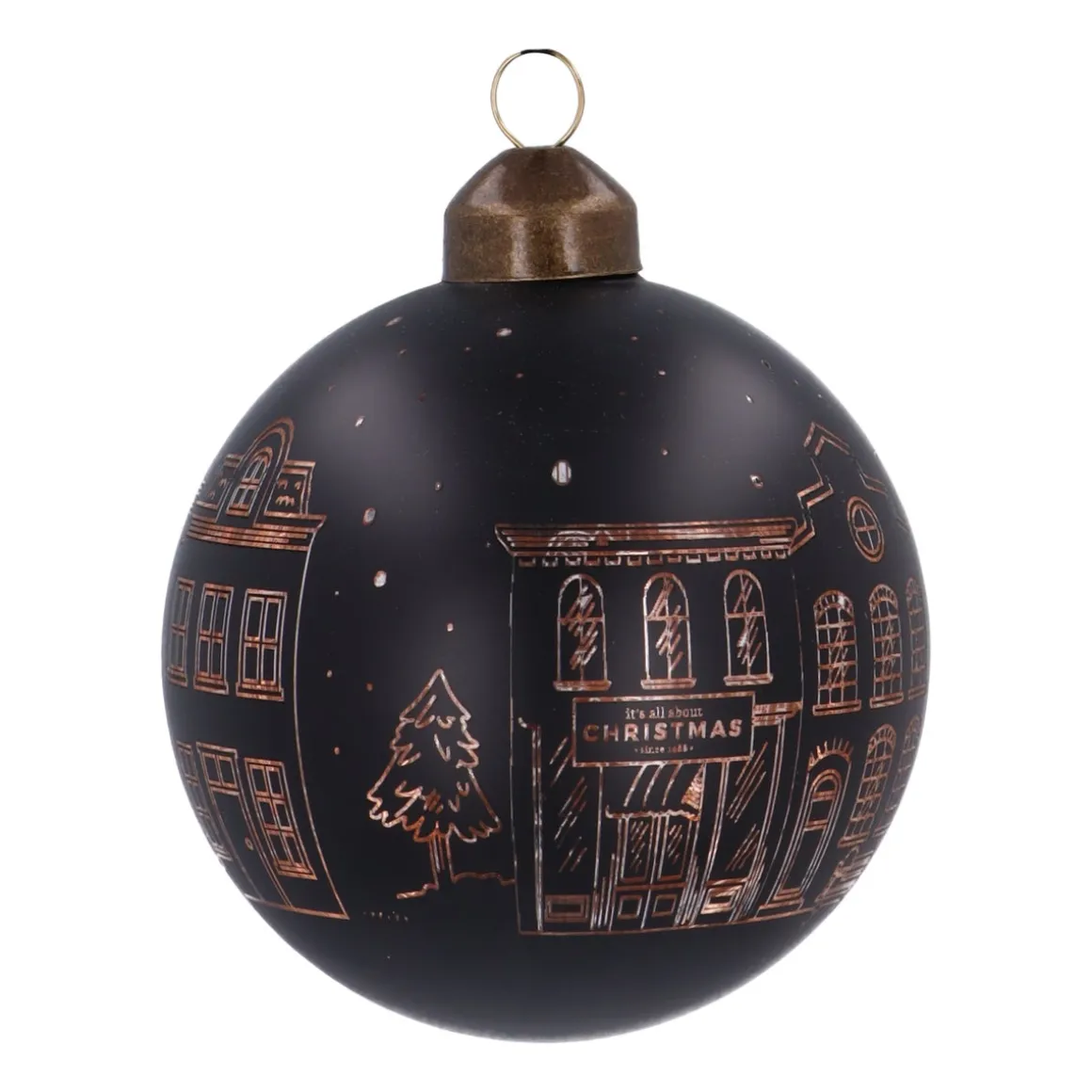 Zwarte Kerstbal Met Uitgesneden Huisjes