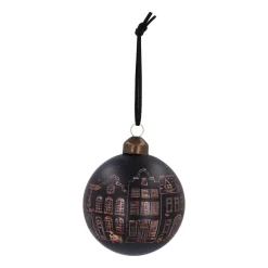 Zwarte Kerstbal Met Uitgesneden Huisjes