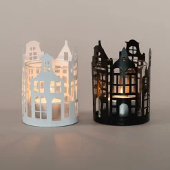 Zwarte Theelichthouder Met Grachtenpandjes