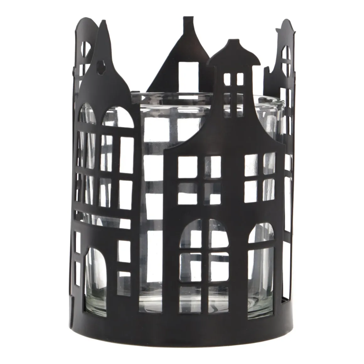 Zwarte Theelichthouder Met Grachtenpandjes