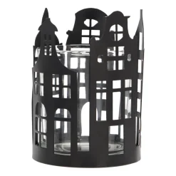 Zwarte Theelichthouder Met Grachtenpandjes