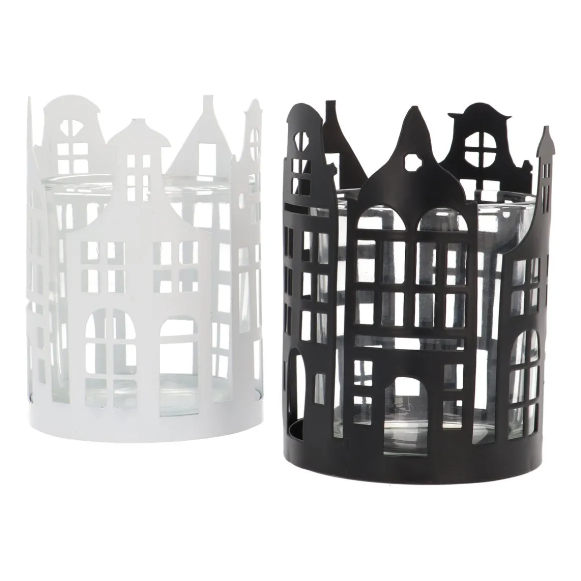 Zwarte Theelichthouder Met Grachtenpandjes