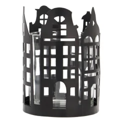 Zwarte Theelichthouder Met Grachtenpandjes